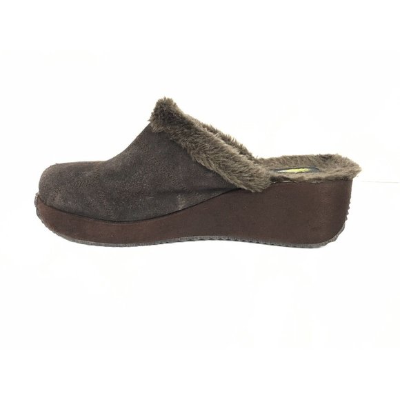 Volatile Brown Suede Fur Lined Slip On Wedge Clogs Mules Size 9 - Picture 3 of 10